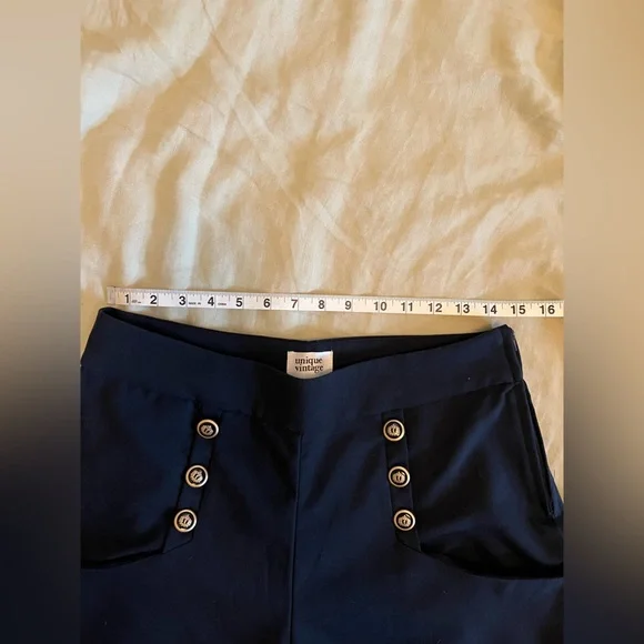 Unique Vintage Navy Trousers with Button Accent - Picture 3 of 7
